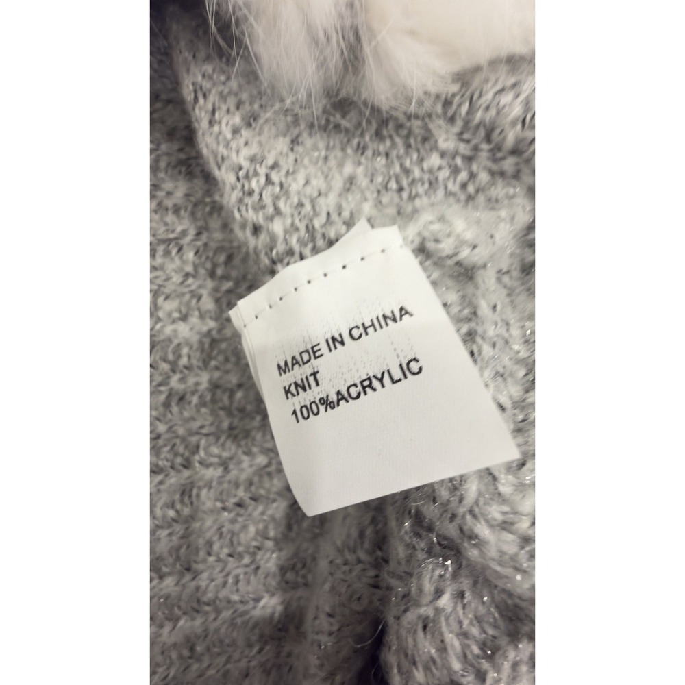 Tempo Paris Gray Knit Faux Fur Trim Longline Cardigan Sweater Bell Sleeve S/M - Picture 5 of 9
